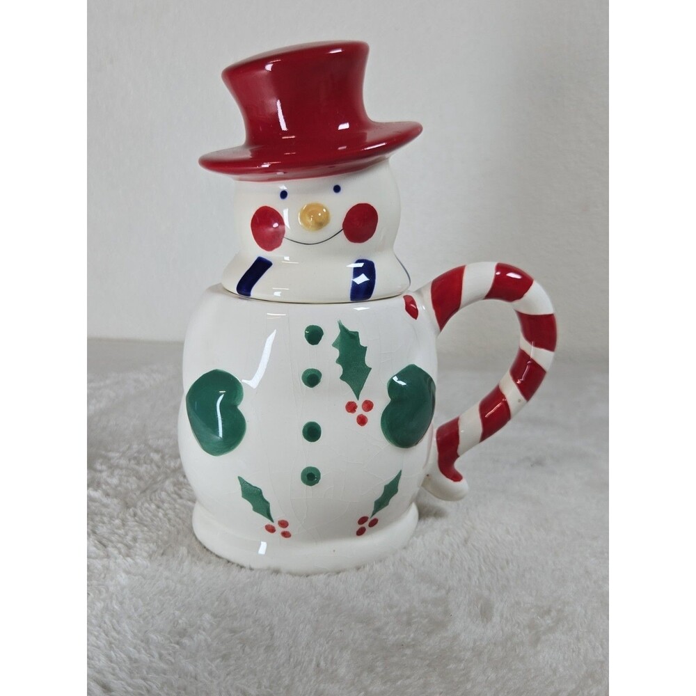 Temp-Tations Temptations Snowmen Mugs Green And Blue With Lids By Tara -  12 Ozs